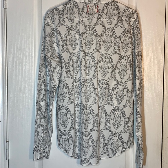 Vintage Red damask print long sleeve button down - Picture 2 of 5